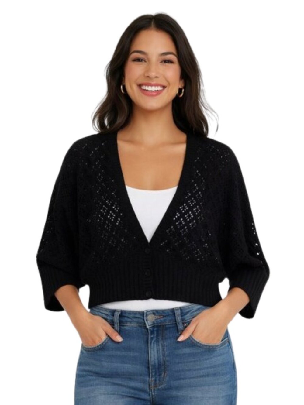 Next Era Couture Black Crochet Batwing Shrug Cardigan - Size Large